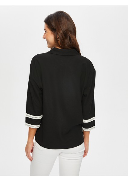Zigzag Şeritli Polo Yaka Örme Bluz 004