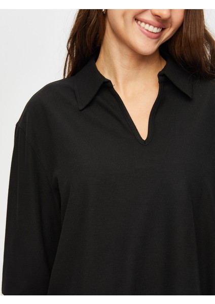 Zigzag Şeritli Polo Yaka Örme Bluz 004