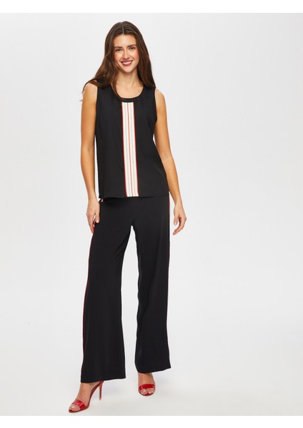 Renk Bloklu Zigzag Nakışlı V Yaka Atlet 012