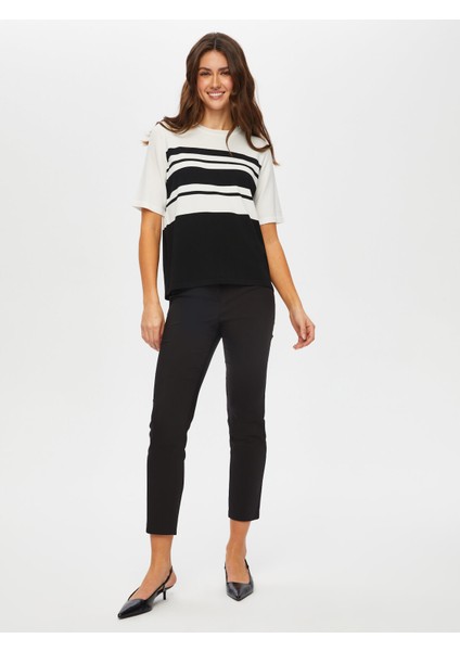 Renk Bloklu Yuvarlak Yaka Triko Bluz 004