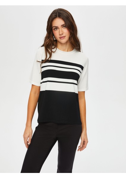 Renk Bloklu Yuvarlak Yaka Triko Bluz 004 fiyatları