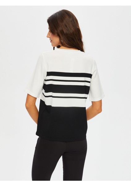 Renk Bloklu Yuvarlak Yaka Triko Bluz 004 modelleri