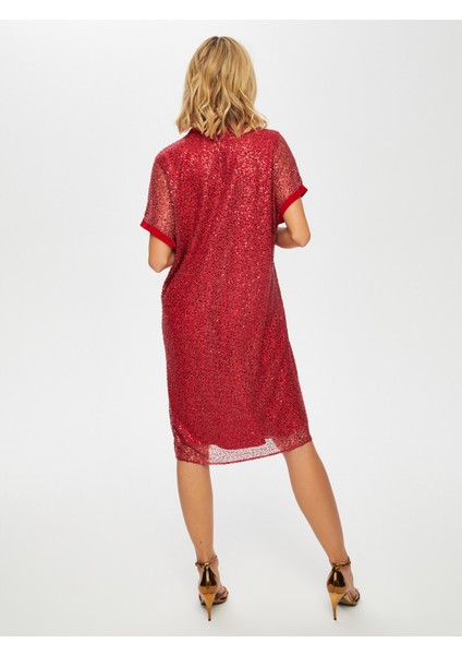 Şifon Garnili V Yaka Simli Payet Elbise 003 modelleri