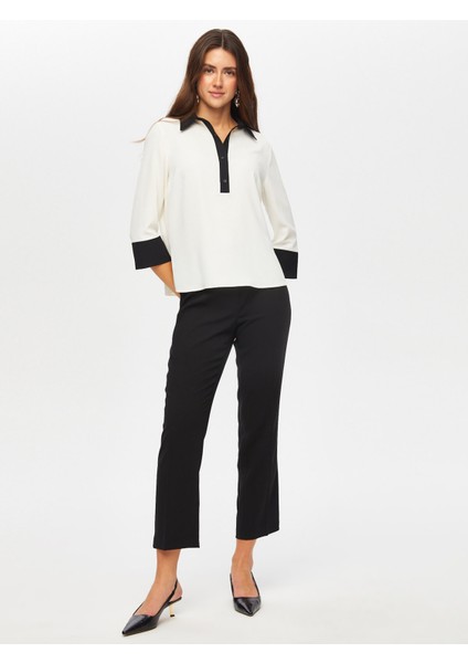 Renk Bloklu 3/4 Kol Yarım Patlı Bluz 003