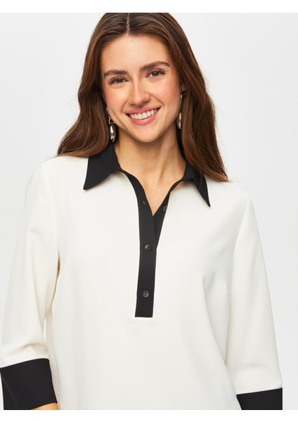 Renk Bloklu 3/4 Kol Yarım Patlı Bluz 003 modelleri