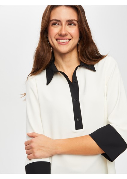 Renk Bloklu 3/4 Kol Yarım Patlı Bluz 003 indirimleri