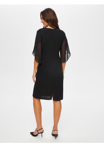 Taş ve Boncuk Süslemeli Şifon Kollu V Yaka Abiye Elbise 017 fırsatları