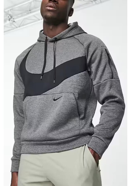 Therma-Fit Swoosh Graphic Fitness Hoodie Erkek Gri Spor Sweatshrit