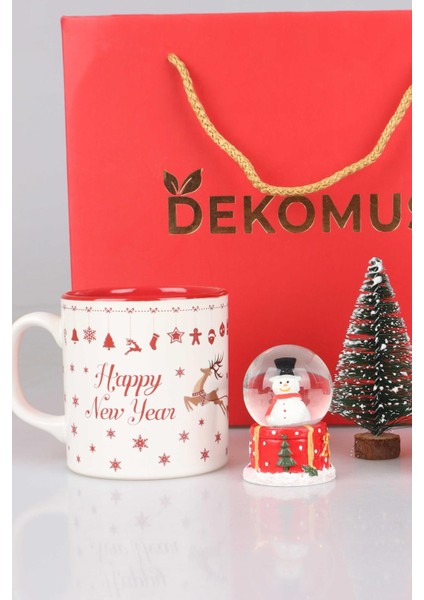 Özel Kutulu Mutlu Yıllar Serisi Frenchpress, Kupa, Çam Ağacı ve Kar Küresi Seti "yeni Yıl Merry Chrıstmas " fırsatları