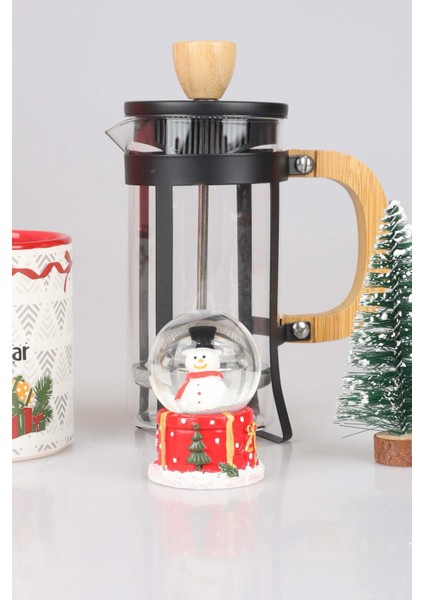 Özel Kutulu Mutlu Yıllar Serisi Frenchpress, Kupa, Çam Ağacı ve Kar Küresi Seti "yeni Yıl Merry Chrıstmas "