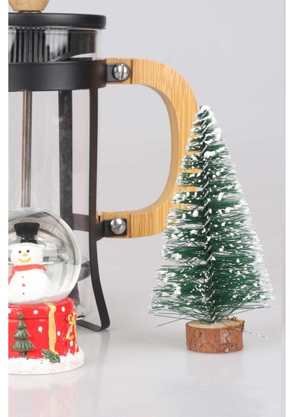 Özel Kutulu Mutlu Yıllar Serisi Frenchpress, Kupa, Çam Ağacı ve Kar Küresi Seti "yeni Yıl Merry Chrıstmas "