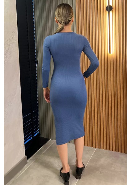 Bisiklet Yaka Likralı Elbise P-00013926 fırsatları