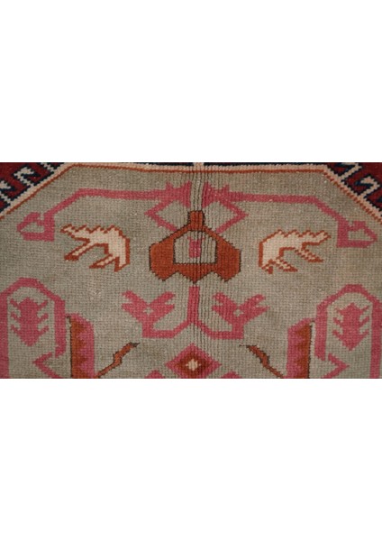 118 x 172 cm Bej ve Kırmızı Renkli El Dokuma Rustik Stil Yün Anadolu Kilim
