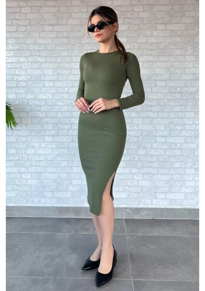 Bisiklet Yaka Likralı Elbise