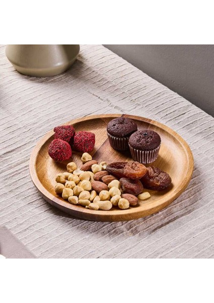 Morry Akasya Yuvarlak Sunum Tabağı - Kahverengi - 20 cm