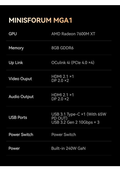 Mga1 Amd Radeon 7600M Xt 8gb Harici Ekran Kartı Kiti, Egpu, Oculink 4i, Docking Station indirimleri