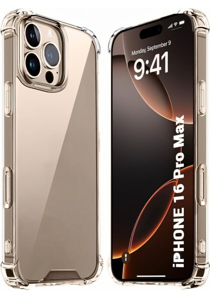 Apple iPhone 16 Pro Max Kılıf Airbag Crystal Sert Antishock Darbe Emici Kenar Şeffaf Silikon Kapak