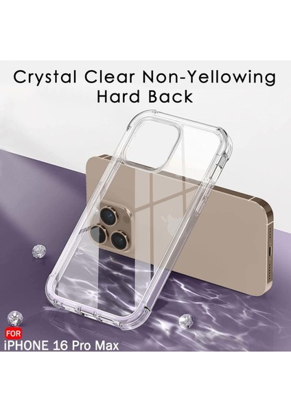 Apple iPhone 16 Pro Max Kılıf Airbag Crystal Sert Antishock Darbe Emici Kenar Şeffaf Silikon Kapak