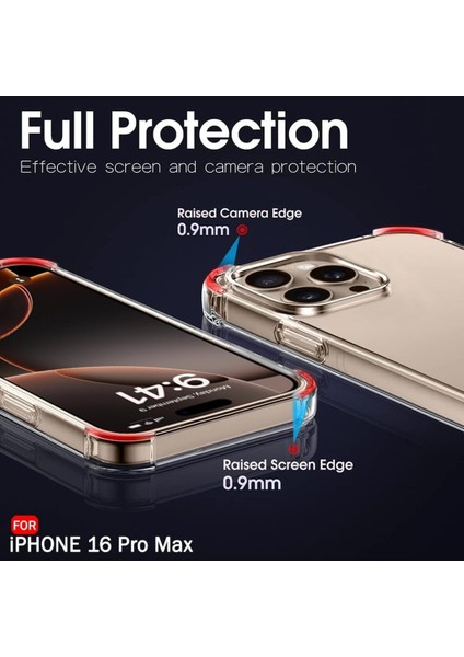 Apple iPhone 16 Pro Max Kılıf Airbag Crystal Sert Antishock Darbe Emici Kenar Şeffaf Silikon Kapak
