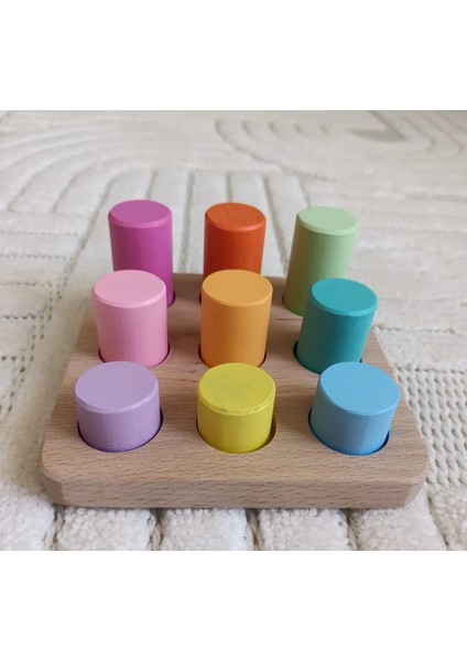 Montessori Eşleştirme Tablalı Silindir Seti - 9 Renk