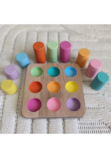 Montessori Eşleştirme Tablalı Silindir Seti - 9 Renk