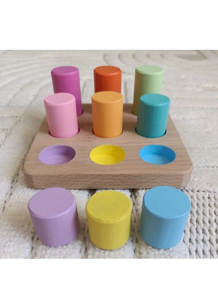 Montessori Eşleştirme Tablalı Silindir Seti - 9 Renk