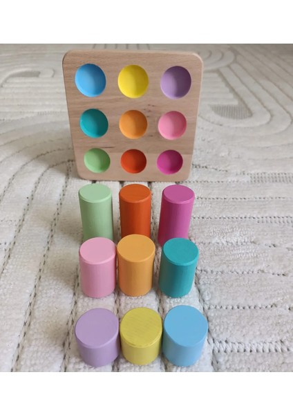 Montessori Eşleştirme Tablalı Silindir Seti - 9 Renk
