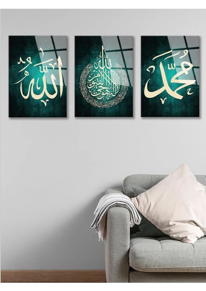 Lü Set Allah Ayetel Kürsi Muhammed Yazılı Dini Dekoratif Cam Tablo-Ev Ofis -4mm