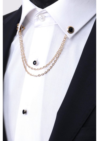 Gold Renk Siyah Taşlı Gömlek Yaka Zinciri