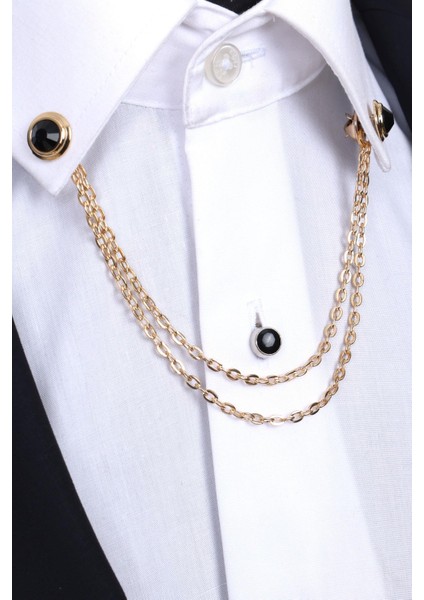 Gold Renk Siyah Taşlı Gömlek Yaka Zinciri fiyatları