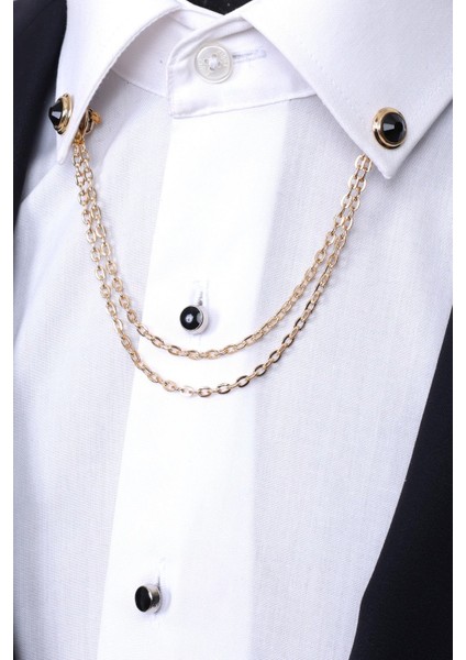 Gold Renk Siyah Taşlı Gömlek Yaka Zinciri modelleri