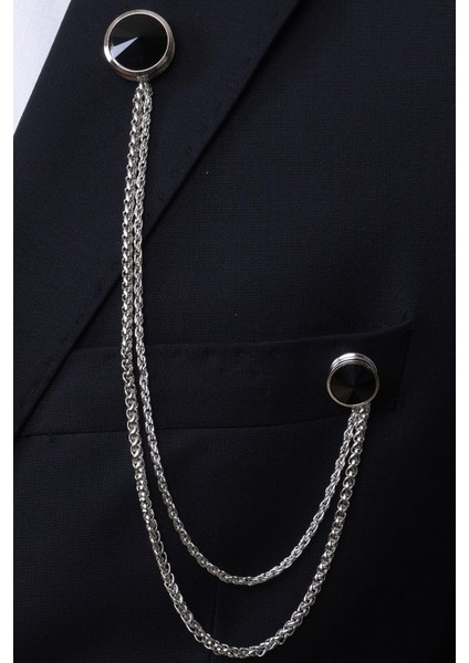 Siyah Taşlı Ceket & Gömlek Gümüş Renk Yaka Zinciri modelleri