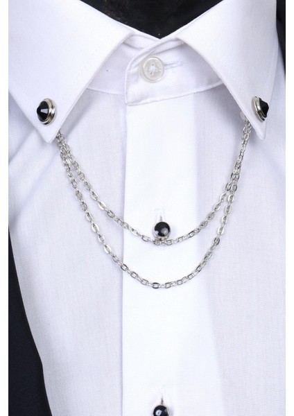 Siyah Taşlı Ceket & Gömlek Gümüş Renk Yaka Zinciri indirimleri
