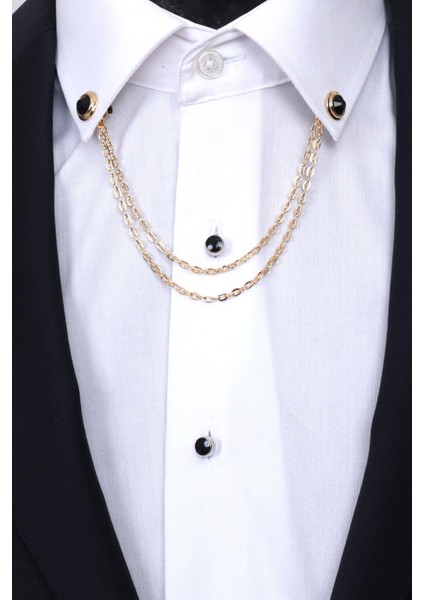 Gold Renk Siyah Taşlı Gömlek Yaka Zinciri fırsatları