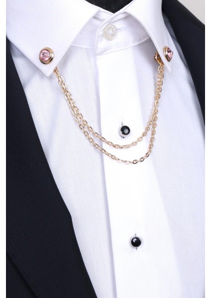 Gold Renk Pembe Taşlı Gömlek Yaka Zinciri fiyatları