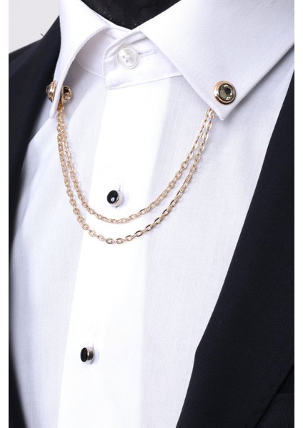 Gold Renk Haki Taşlı Gömlek Yaka Zinciri