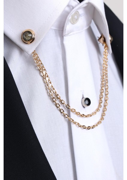 Gold Renk Haki Taşlı Gömlek Yaka Zinciri fiyatları