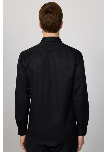 Slim Fit Armürlü Kravatlık, Siyah Erkek Gömlek indirimleri