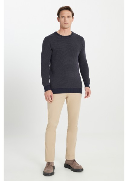 Pamuklu Standart Fit Normal Kesim Bisiklet Yaka Waffle Desenli Triko Kazak fiyatları