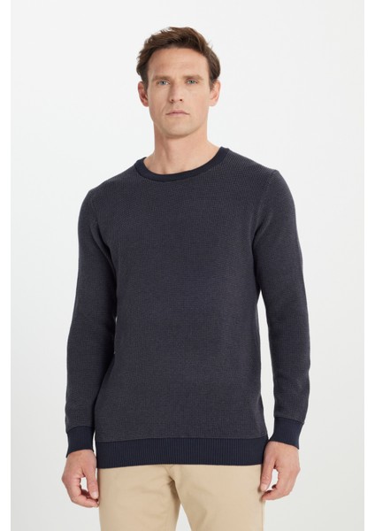 Pamuklu Standart Fit Normal Kesim Bisiklet Yaka Waffle Desenli Triko Kazak modelleri