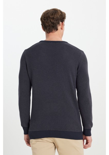 Pamuklu Standart Fit Normal Kesim Bisiklet Yaka Waffle Desenli Triko Kazak indirimleri