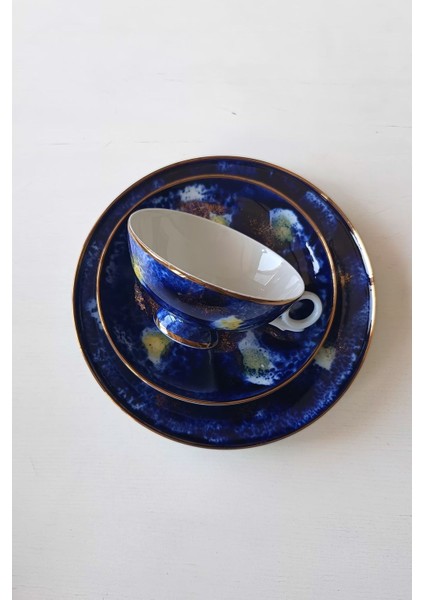 Wallendorf Gece Gökyüzü Desenli Vintage Çay Fincanı Seti 3 Parça