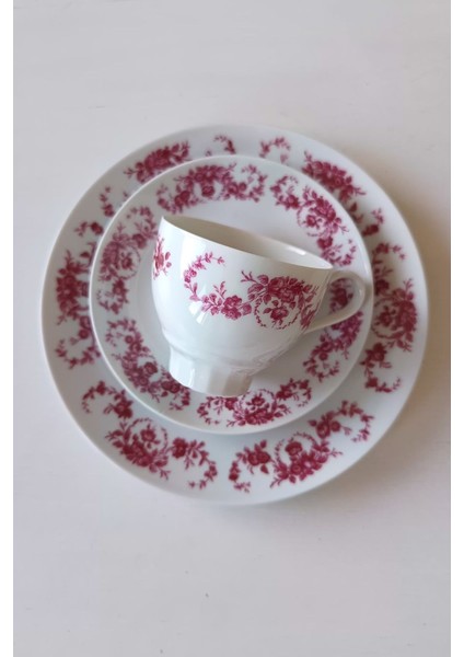 Edelstein 73 Pembe Gül Desenli Vintage Çay Fincanı Seti 3 Parça modelleri