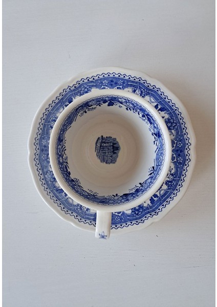 Vintage Burgenland Çiçek Desenli Antika Çay Fincanı Seti Mavi modelleri
