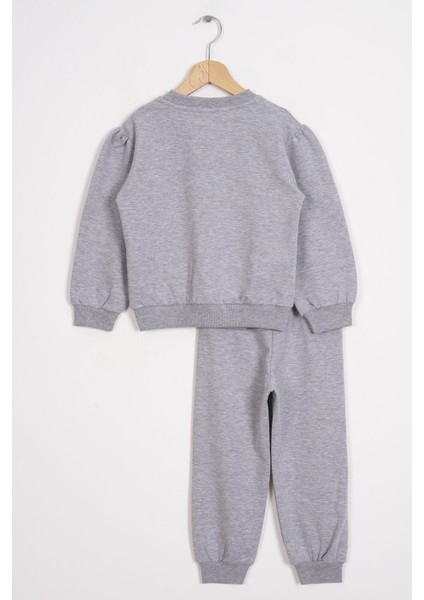 Önü Fiyonklu Gri Melanj Renk Kız Çocuk Esofman Takım modelleri