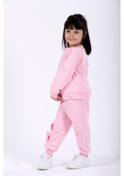 Önü Fiyonklu Açık Pembe Renk Kız Çocuk Esofman Takım