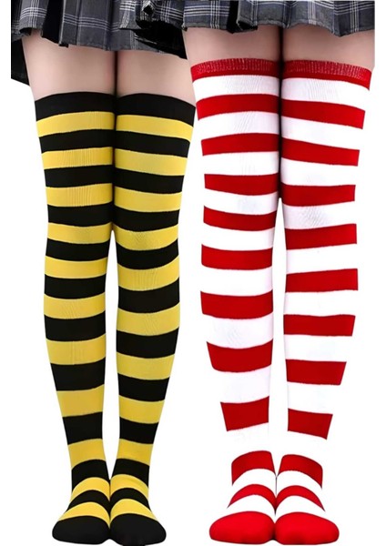 Kadın Kalın Şeritli 2'li Diz Üstü Çorap fiyatları