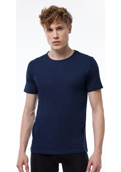 Erkek Beyaz Basic Yuvarlak Yaka Ince Modal T-Shirt 084