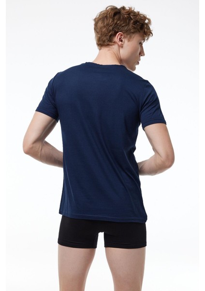 Erkek Beyaz Basic Yuvarlak Yaka Ince Modal T-Shirt 084 modelleri
