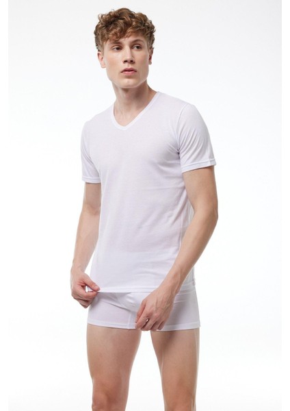 Yaz Serinliği Erkek Beyaz Basic V Yaka Ince Modal Tişört 085 fiyatları